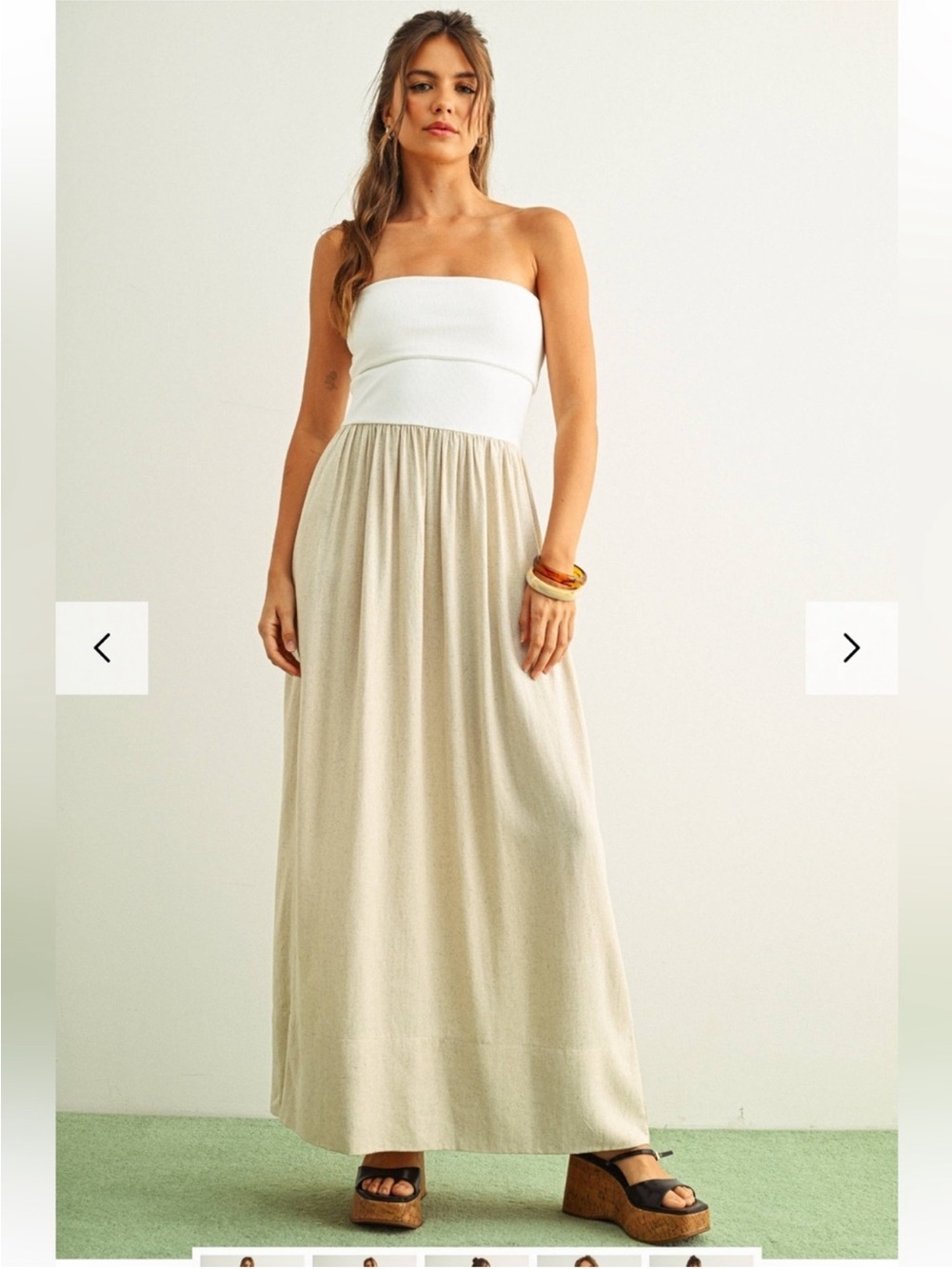 Classic Strapless Maxi Dress in White and Beige